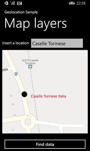 The map with the new layer, after searching for a location